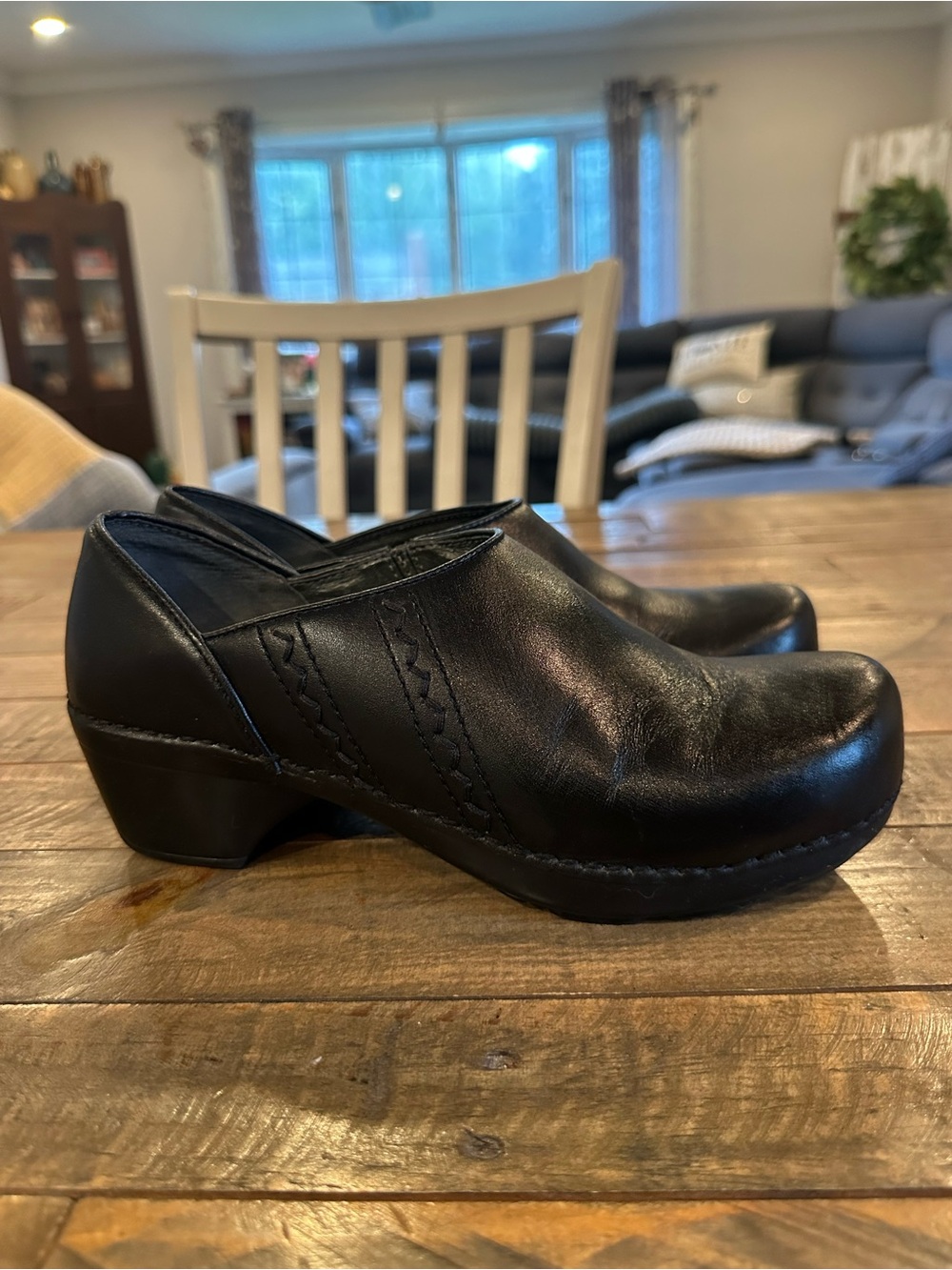 Dansko Black Leather Slip On Clogs Size 37